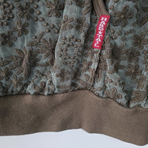 Hard Tail Sheer Lace Raglan Pullover, Army Green Top, USA, Floral $145 - Picture 5 of 11